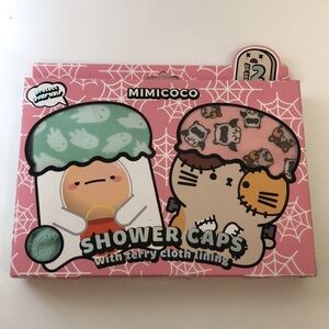 MIMICOCO nwt Cartoon Shower Caps with Terry cloth lining ghosts and cat bats